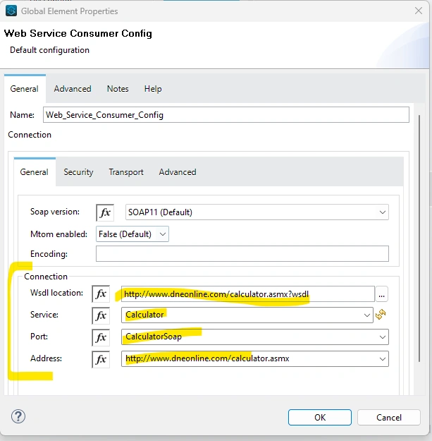 Web service consumer config