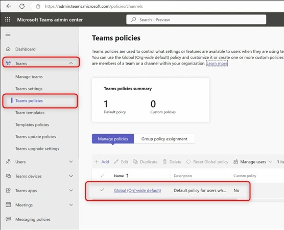 Teams Policies