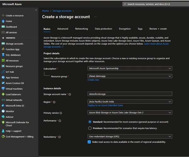 Create storage account
