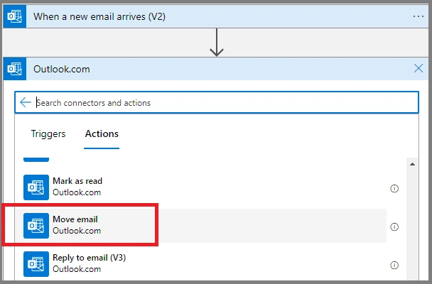 How to move the specific email to specific folder using Azure Logic App