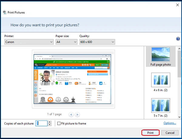 click on print