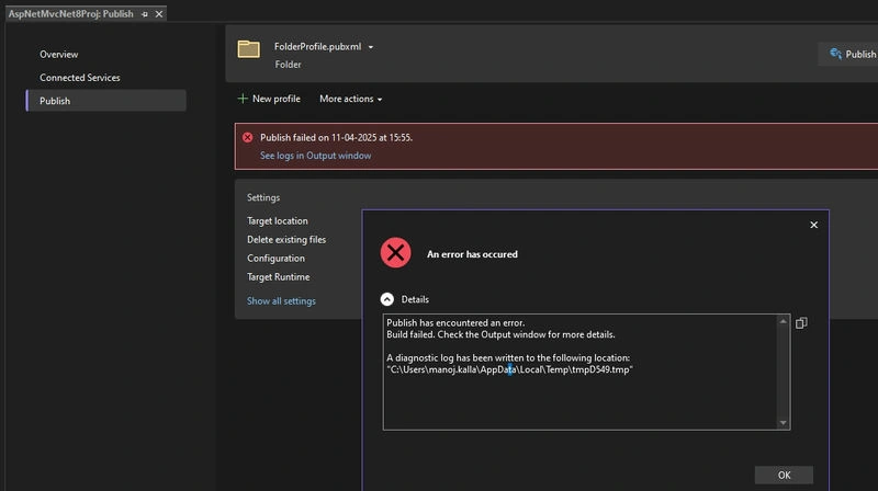 Output of publish button