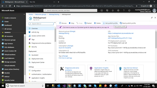 How To Publish ASP.NET Web Application In Azure Portal By Using App Services