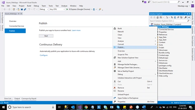 How To Publish ASP.NET Web Application In Azure Portal By Using App Services