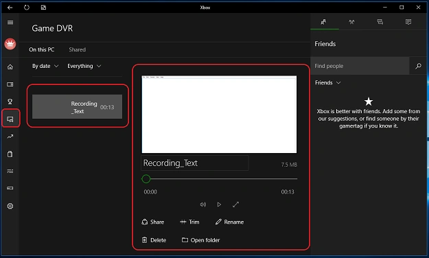 View the recorded screen in Xbox