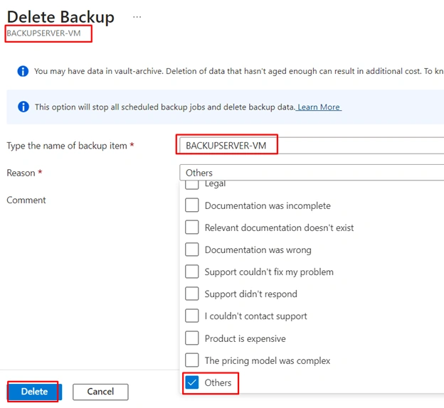 Delete backup