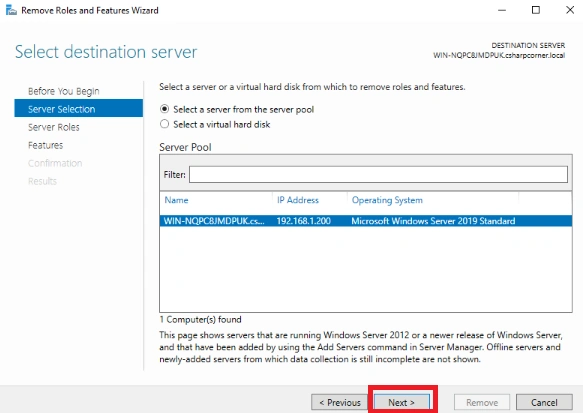 Select Destination Server
