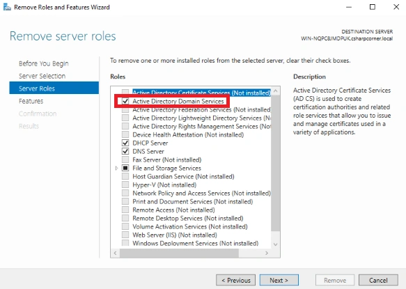 Remove server roles