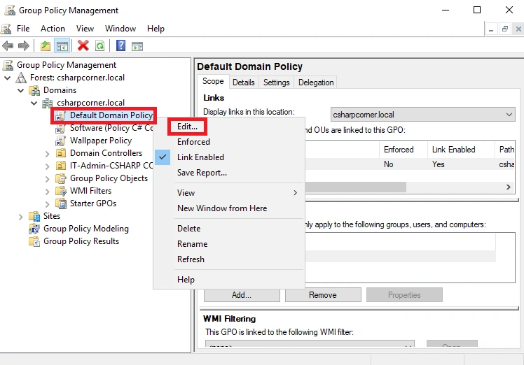 Default domain policy
