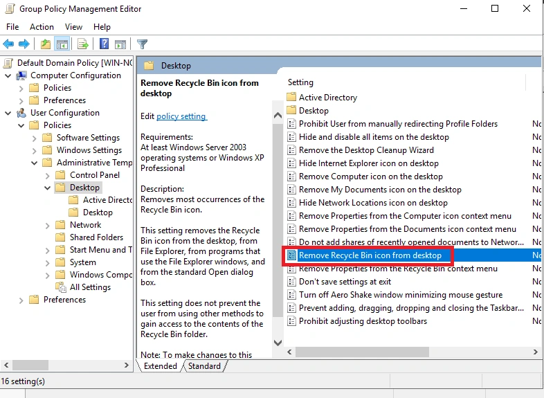 Remove recycle bin
