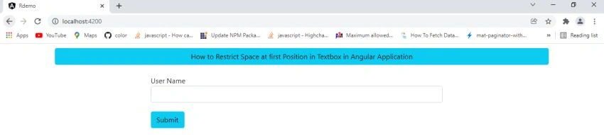 How to Restrict space at first position in textbox in Angular Application