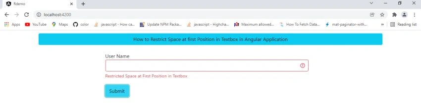 How to Restrict space at first position in textbox in Angular Application