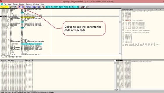 Debug to see the mnemonics code