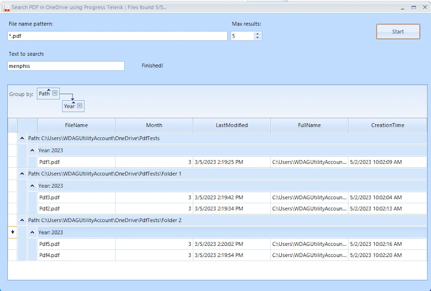 Search Text in PDF Files on OneDrive Using Telerik
