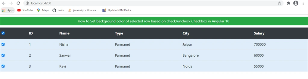 How To Set Background Color Of Selected Row Based On Check/Uncheck Checkbox In Angular 10
