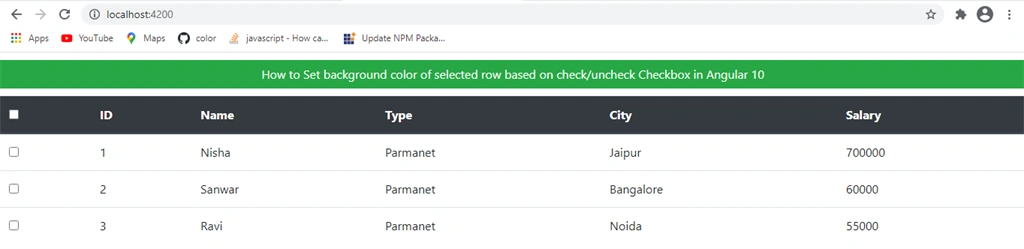 How To Set Background Color Of Selected Row Based On Check/Uncheck Checkbox In Angular 10