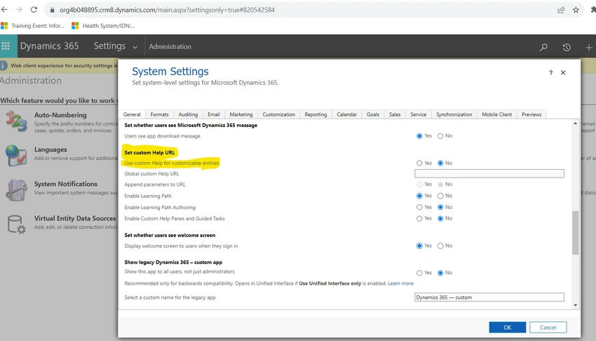 Set Custom Help URL