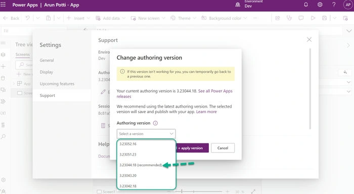 Authoring Version in the Canvas App