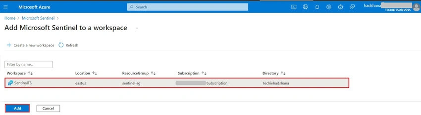 Add Microsoft Sentinel