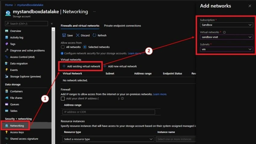 How to setup Virtual network integration on Azure Data Lake Storage