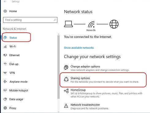 Sharing options