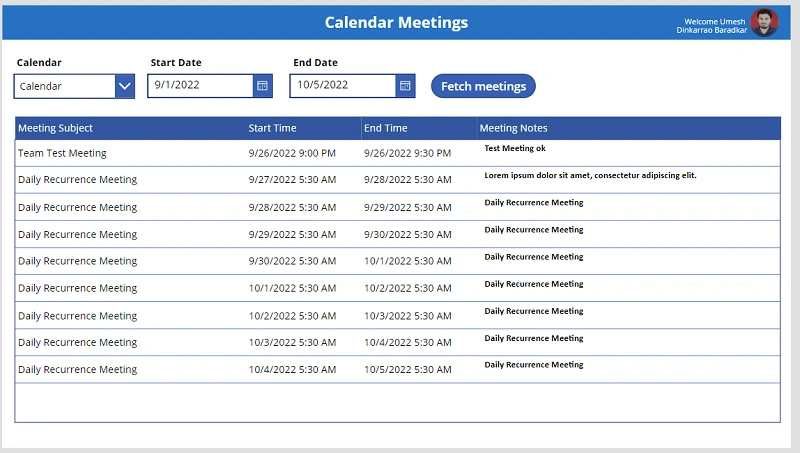 How To Show Logged-In User Meetings In The PowerApps Grid?