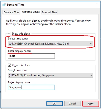 select the time zones