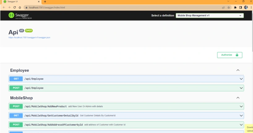 Failed to load API definition Response Status 500 in ASP .NET