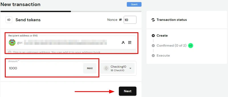 Provide Receiver address and amount