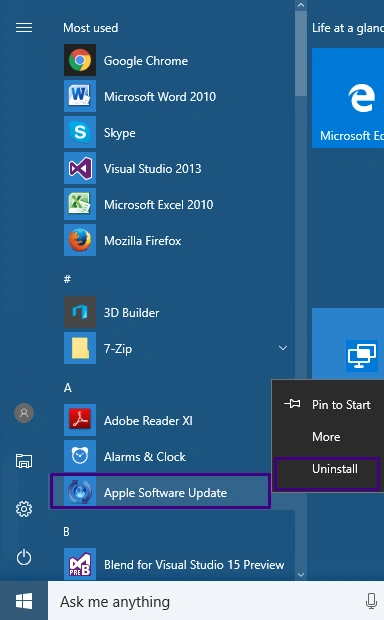 uninstall options