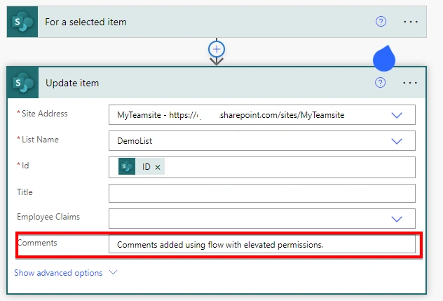 update list items with elevated access to read-only content using Power Automate