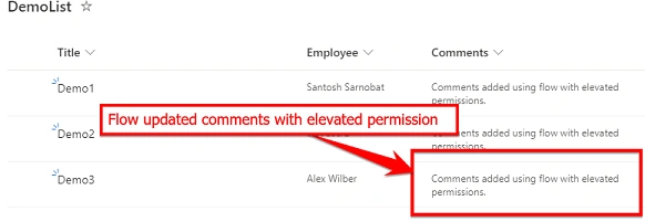update list items with elevated access to read-only content using Power Automate