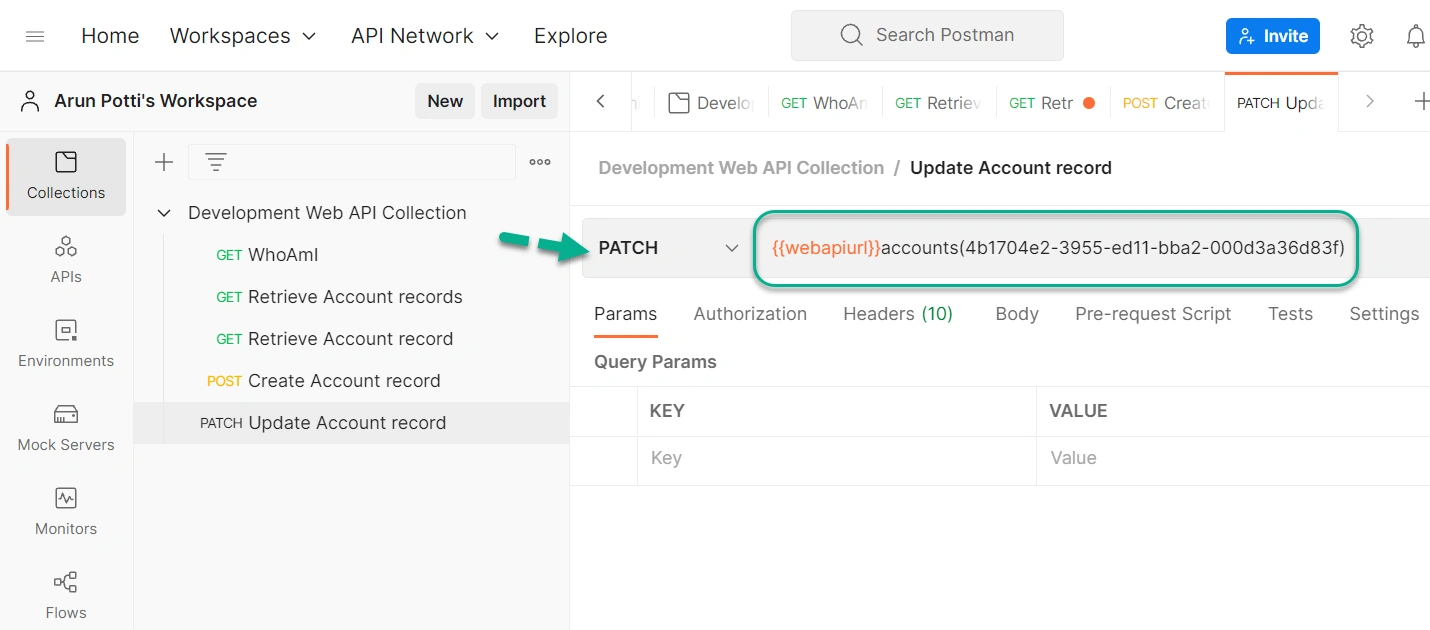 Update The Table Row Values In A Dataverse Environment From Postman