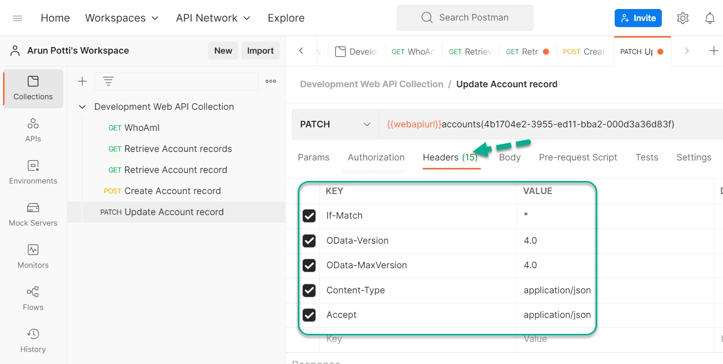 Update The Table Row Values In A Dataverse Environment From Postman