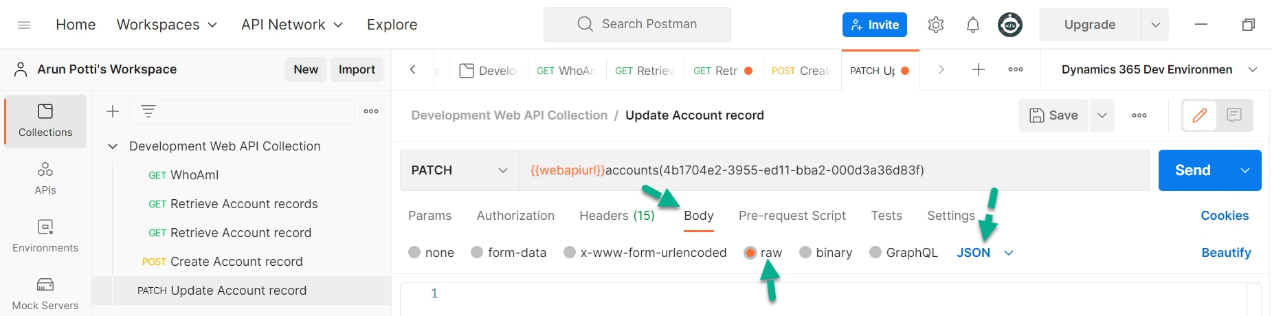 Update The Table Row Values In A Dataverse Environment From Postman