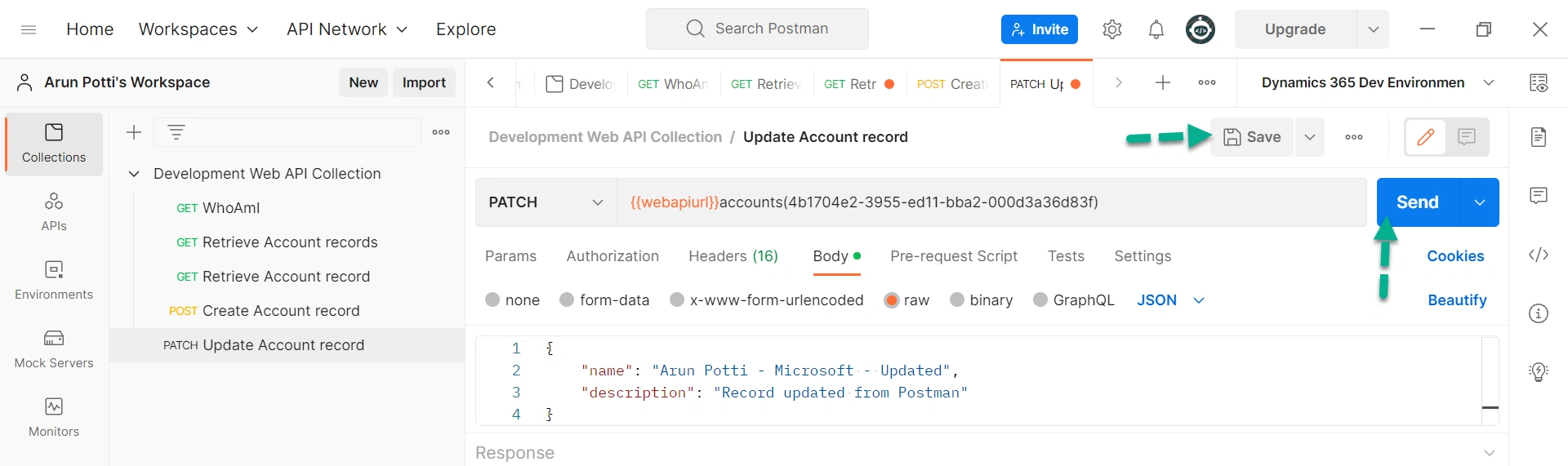 Update The Table Row Values In A Dataverse Environment From Postman