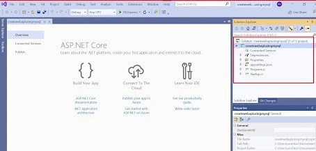 Exploring the basic view of the solution in Visual Studio.