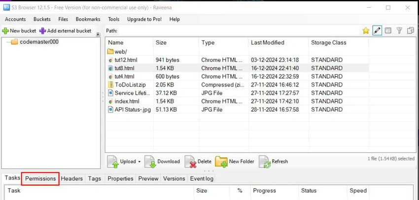 Permissions section