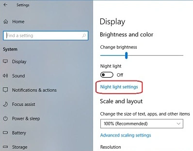 Night light settings-