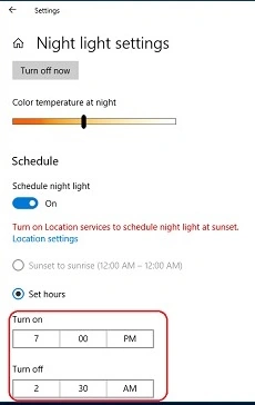 Night light settings-