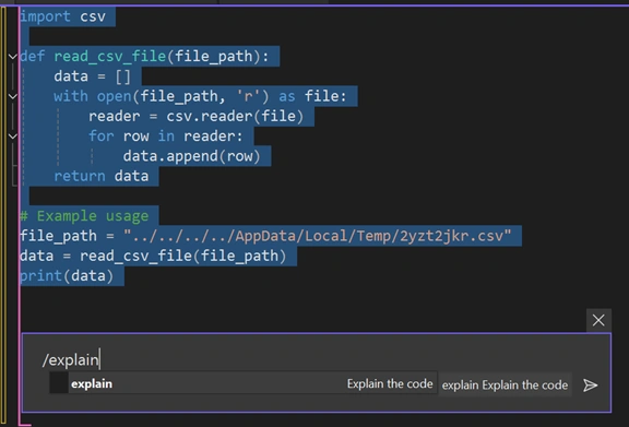 Selected code