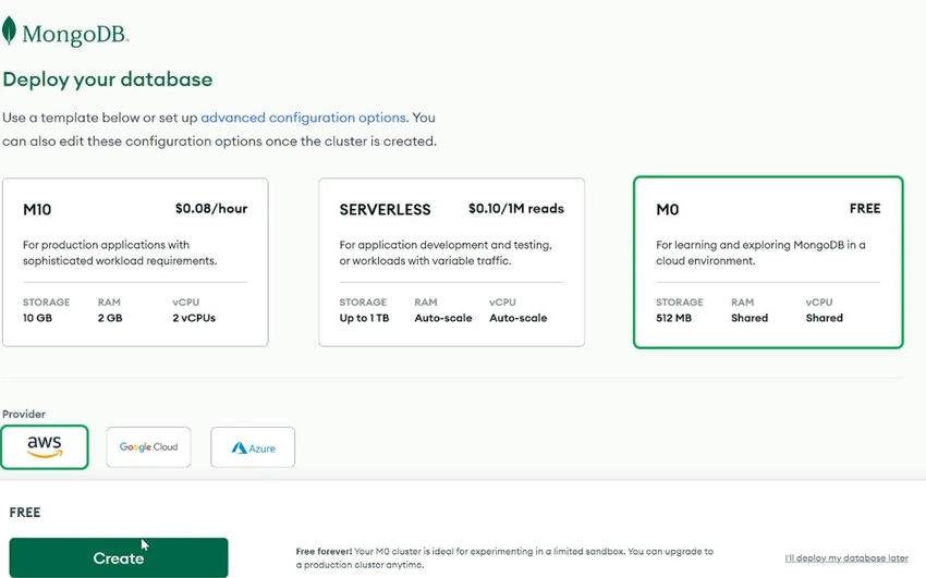Deploy database MongoDB