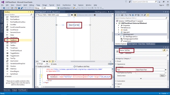 Add TextBlock control