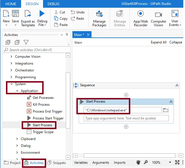 How to use Start/Kill process Activity in UiPath using UiPath Studio