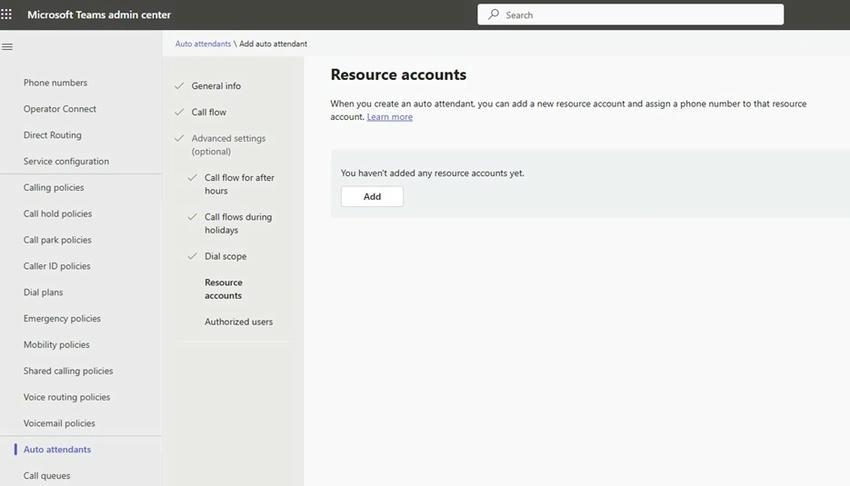Resource Account tab