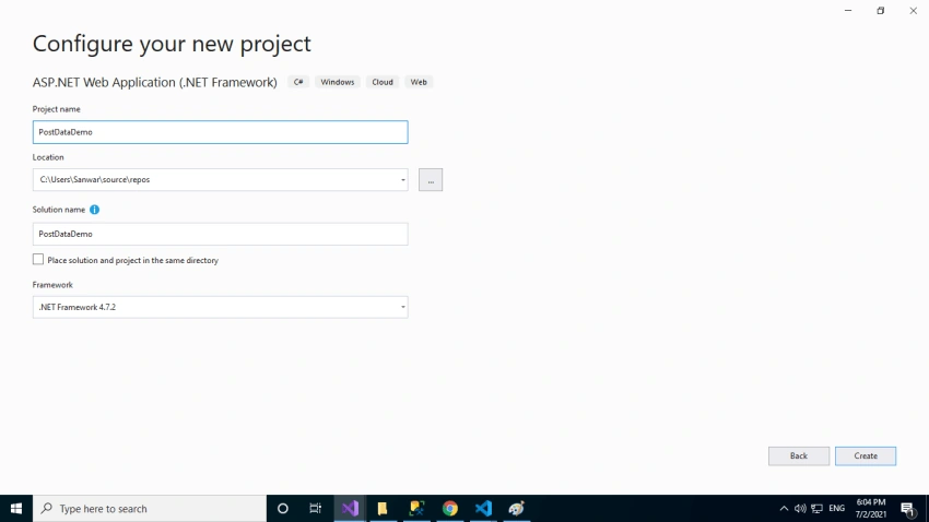 HTTP POST Request VUE+WEB API