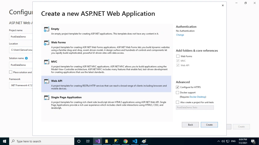 HTTP POST Request VUE+WEB API