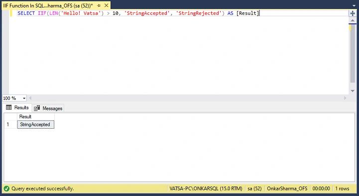 IIF Function in SQL Server