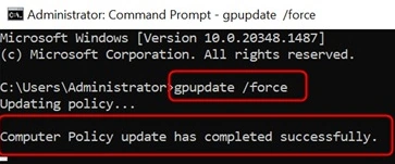 Computer policy update has competely successfully