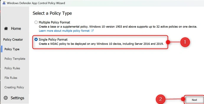 Single policy format